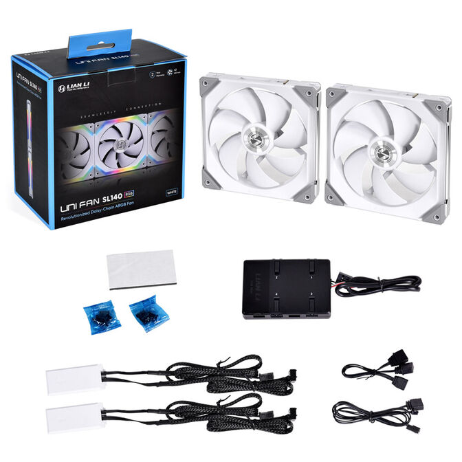 Lian Li UNI FAN SL140 ARGB PWM L&uuml;fter, 2er Pack inkl. Controller - 140mm, wei&szlig; image number 4