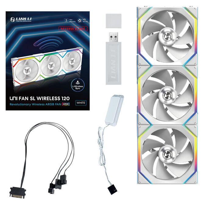 Lian Li UNI FAN SL Wireless ARGB PWM L&uuml;fter, 3er-Pack inkl. Controller - Reverse Blade, 120 mm, wei&szlig; image number 12