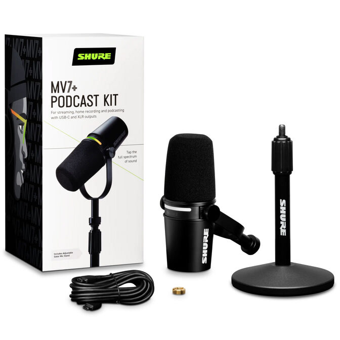 Shure MV7+ Podcast Mikrofon XLR/USB Bundle - schwarz mit Stativ image number 7
