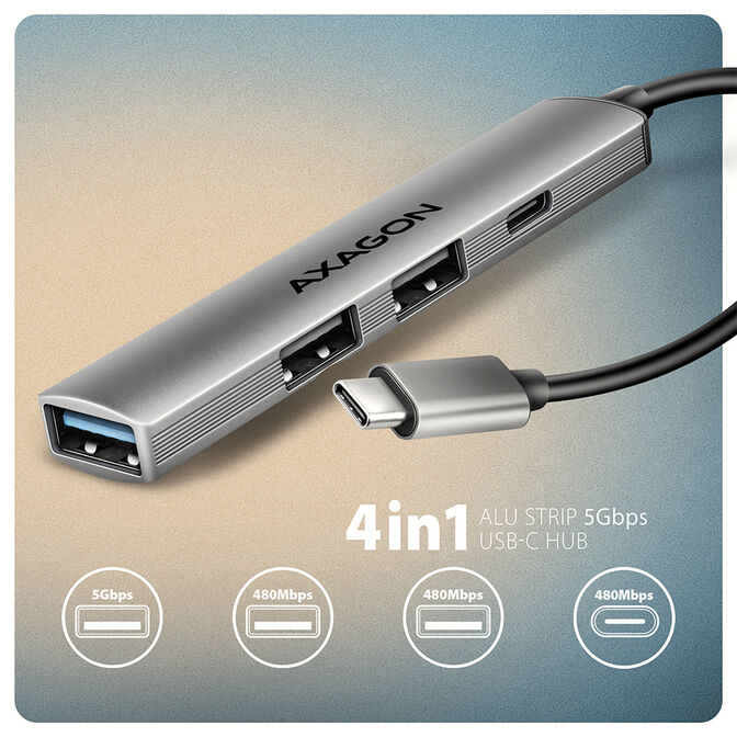 AXAGON HUE-STC USB-Hub - 3x USB-A, 1x USB-C, 12cm USB-C-Kabel image number 1