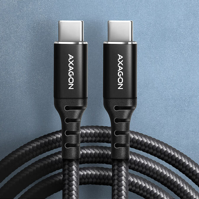 AXAGON BUCM-CM10AB USB-C to USB-C 2.0 Cable, 1m, PD 60W, 3A, braided - black image number 1