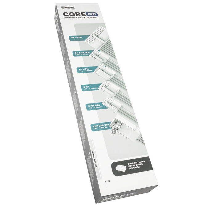 Kolink Core Pro Braided Cable Extension Kit 12V-2x6 Type 2 - Brilliant White image number 3