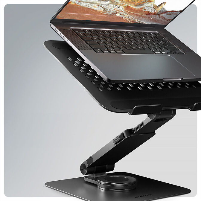 AXAGON STND-LRB Laptop-St&auml;nder, 360&deg; drehbar, Doppelgelenk, verl&auml;ngerbar  - schwarz image number 1