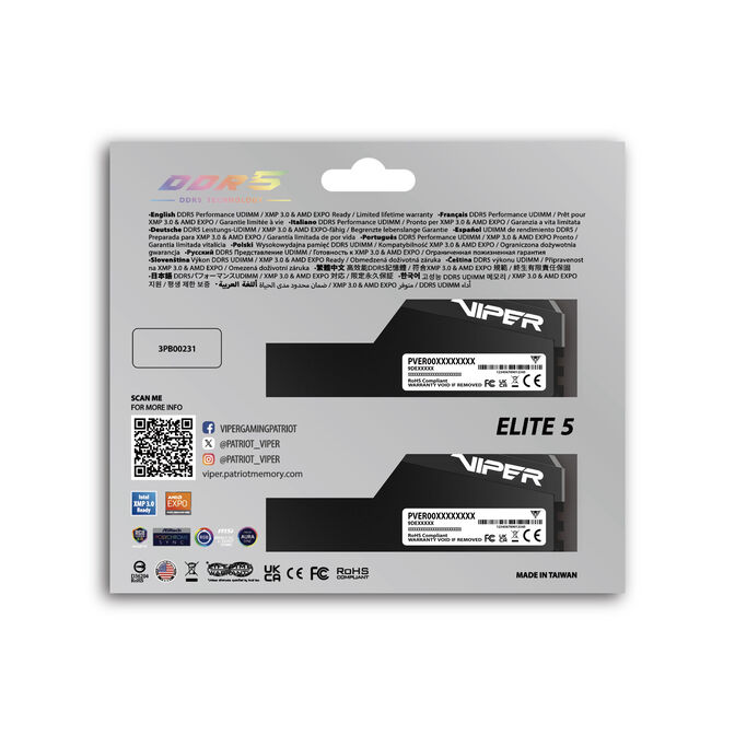 Patriot Viper Gaming RGB Elite 5 Ultra DDR5-8000 RAM, CL 36, AMD EXPO, Intel XMP 3.0 - 2x 24GB, black image number 6