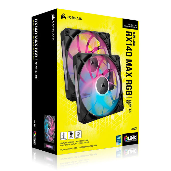CORSAIR iCUE LINK RX140 MAX RGB PWM L&uuml;fter - 2er-Pack, 140mm, schwarz image number 14