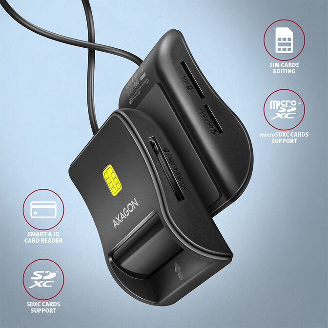 AXAGON CRE-SM3SD USB Smart Card & SD/microSD/SIM Card FlatReader image number 1