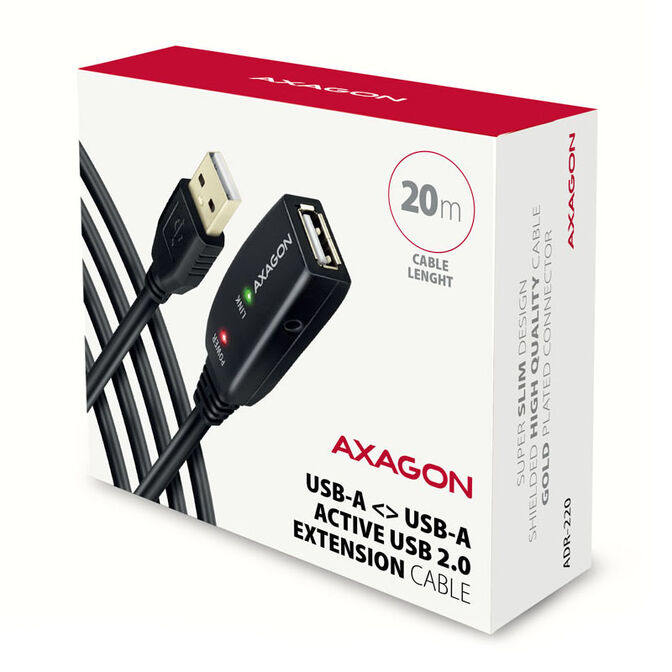 AXAGON ADR-220 aktives USB 2.0 Verl&auml;ngerungskabel, USB-A Stecker/Buchse - 20m image number 1