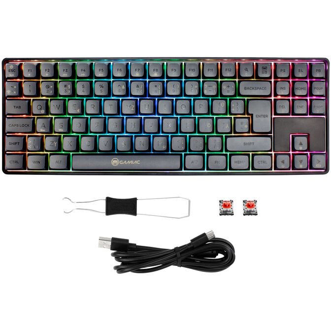 GAMIAC TKL90G Gaming Tastatur, Kailh Red Switches, RGB - schwarz/grau image number 6