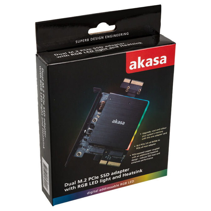 Akasa Dual M.2 PCI-E RGB LED Adapter Karte image number 5