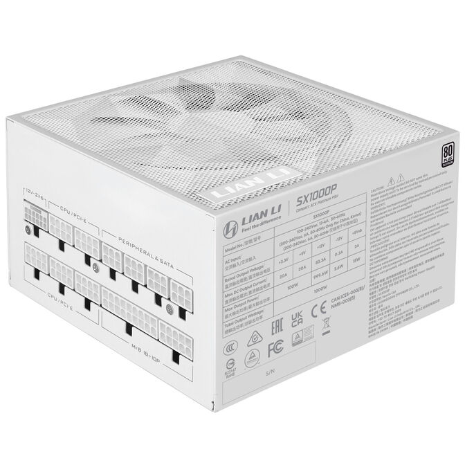 Lian Li SX Series 80 PLUS Platinum power supply, fully modular, PCIe 5.1, ATX 3.1 - 1,000 watts, white image number 2
