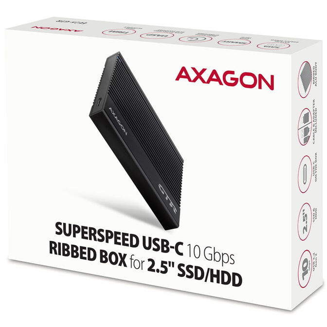 AXAGON EE25-GTR USB-C 3.2 Gen 2 - SATA 6G, 2.5" externes Festplattengeh&auml;use, geriffelt - schwarz image number 5