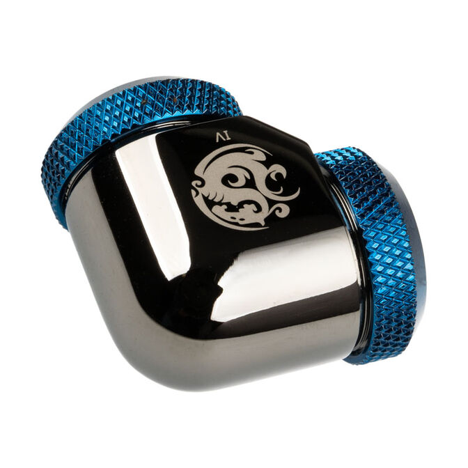 Bitspower Adapter 90 Grad 12mm AD Hardtube auf 12mm AD Hardtube - schwarz gl&auml;nzend/blau image number 1