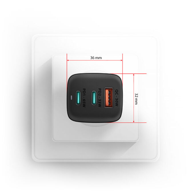 AXAGON ACU-DPQ65 Ladeger&auml;t, 2x USB-C, 1x USB-A, PD3.0/QC4+/PPS, 65W - schwarz image number 2