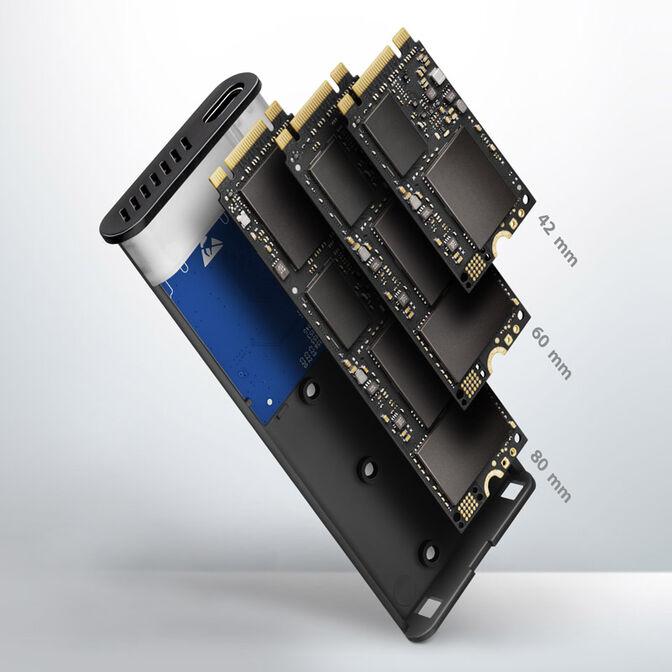 AXAGON EEM2-SG2 RAW BOX externes Geh&auml;use f&uuml;r M.2 SSDs USB-C 3.2 Gen 2 - silber image number 2