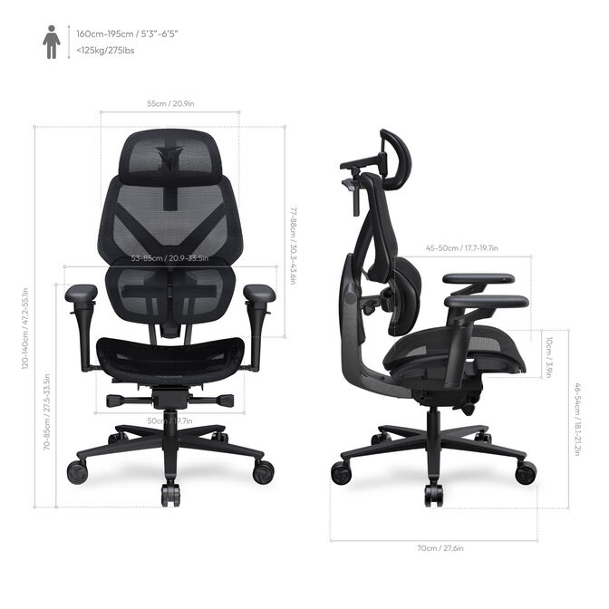 ThunderX3 FLEX Pro Gaming Chair, ergonomic - mesh, black image number 1