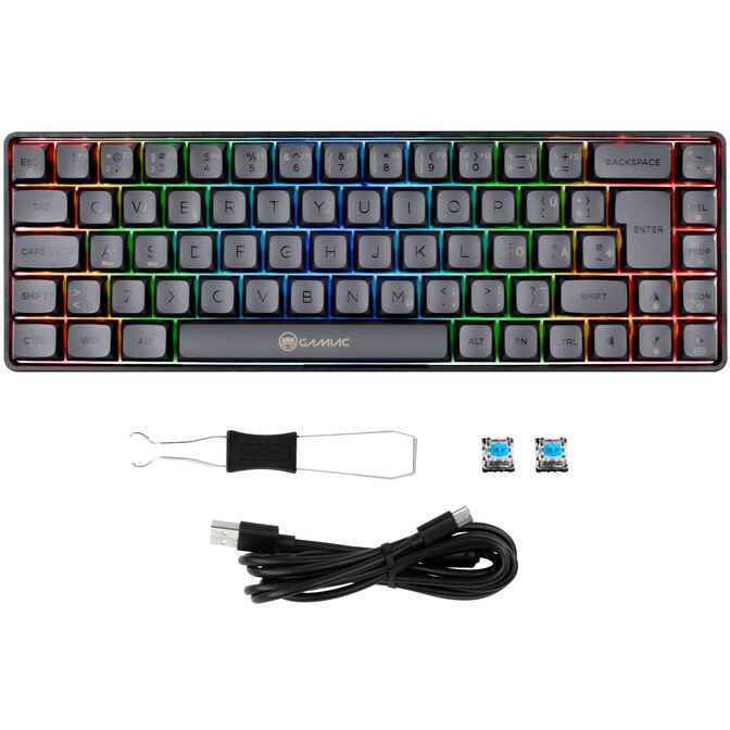 GAMIAC TKL69G SF Gaming Keyboard, Kailh Blue Switches, RGB - black/grey image number 6