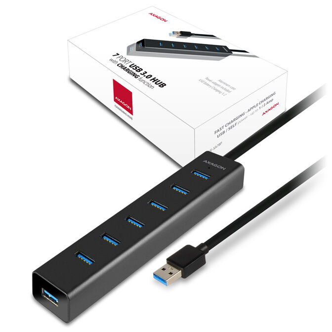 AXAGON HUE-SA7BP USB-A-Hub, 7x USB 3.0, 1x Micro-USB - 400 mm Cable, Power Supply image number 7
