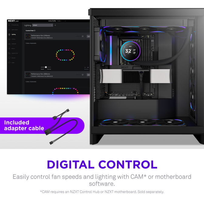 NZXT Performance F360X Einzelrahmenl&uuml;fter, aRGB, LCP-Rahmen - schwarz, 360mm image number 15