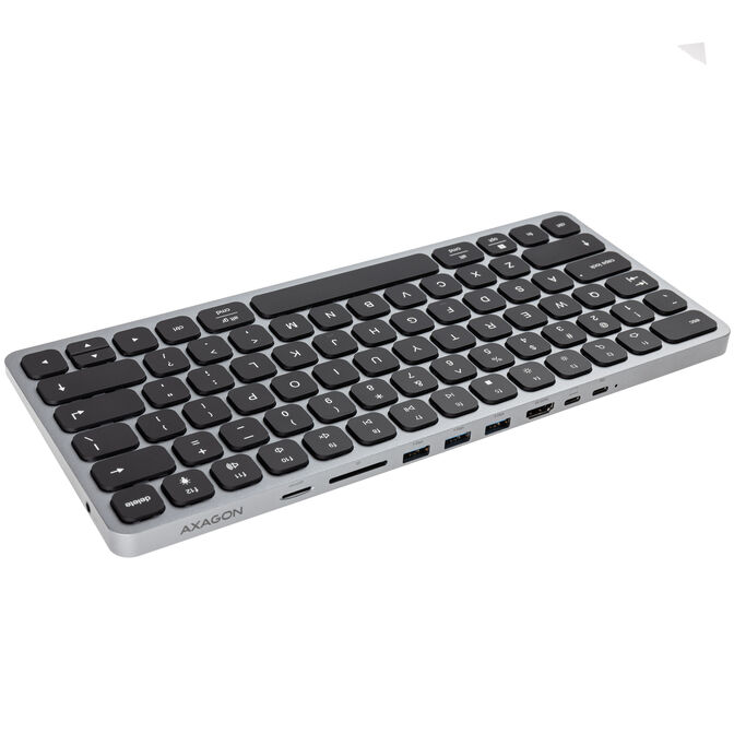 AXAGON HMC-KB keyboard USB-C 5Gbps with HUB, microSD/SD, 3x USB-A, HDMI 4K/60Hz, PD 100W, Audio, US layout image number 4