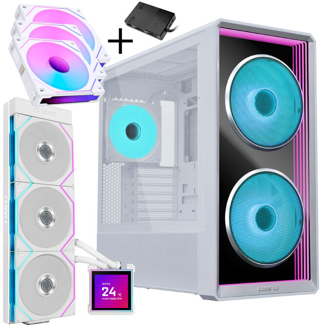 Lian Li LANCOOL 217 INF PC-Geh&auml;use Bundle + HydroShift II LCD-S 360TL AIO + 3x UNI FAN SL-INF 120 Reverse Blade L&uuml;fter - wei&szlig; image number 0