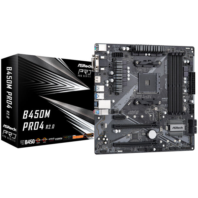 ASRock B450M PRO4 R2.0 Mainboard -B450-Chipsatz, Sockel AM4, DDR4 image number 0