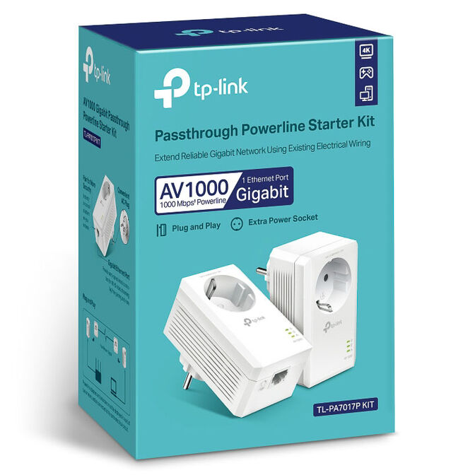 TP-Link TL-PA7019P KIT Powerline Adapter, AV1000 Gigabit Network, with socket - white image number 2