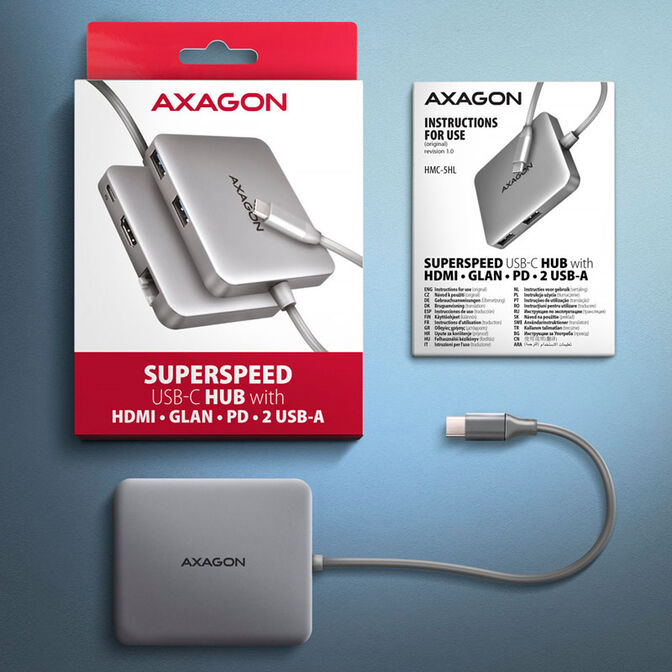 AXAGON HMC-5HL 2x USB-A, HDMI, LAN, USB 3.2 Gen 1 hub, PD 100W - grau image number 3