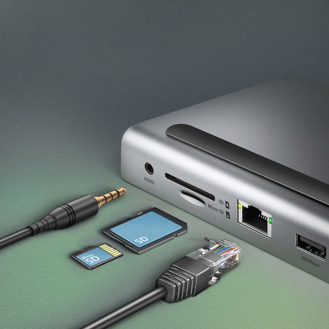AXAGON 11-in-1 Hub with USB-C cable and power adapter image number 7