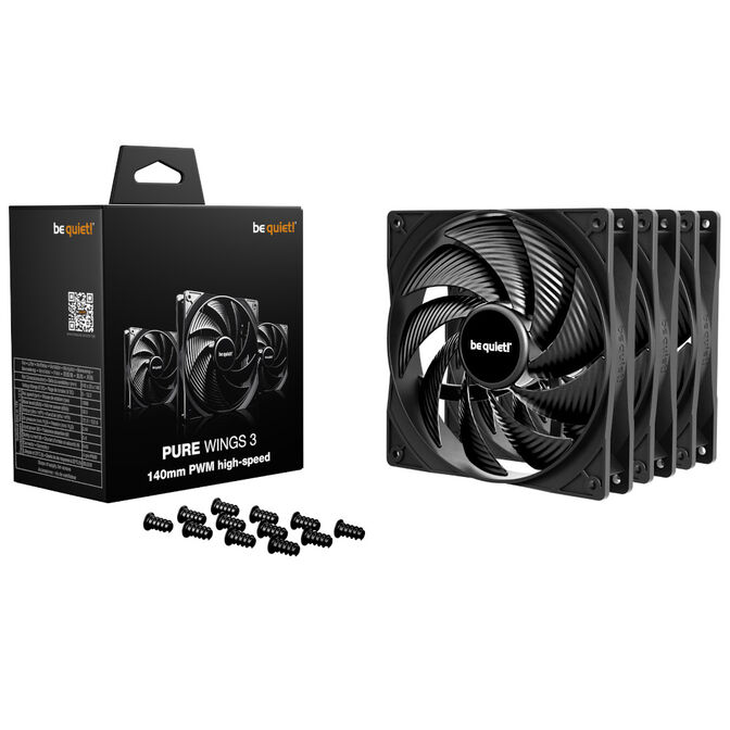 be quiet! Pure Wings 3 L&uuml;fter, High-Speed - 140mm, schwarz, 3er-Pack image number 0