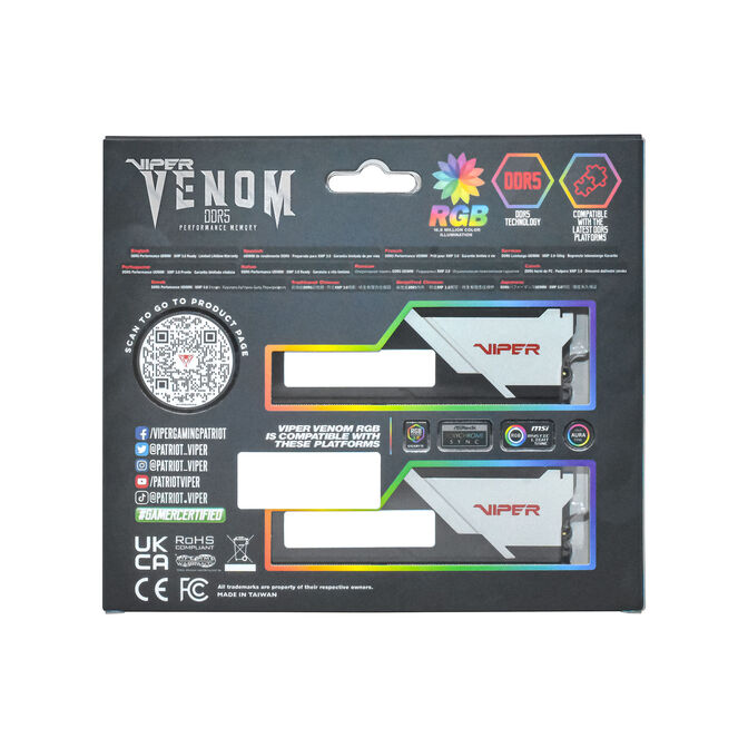 Patriot Viper Venom RGB DDR5-6000 RAM, CL28, EXPO - 32 GB Dual-Kit, schwarz image number 12