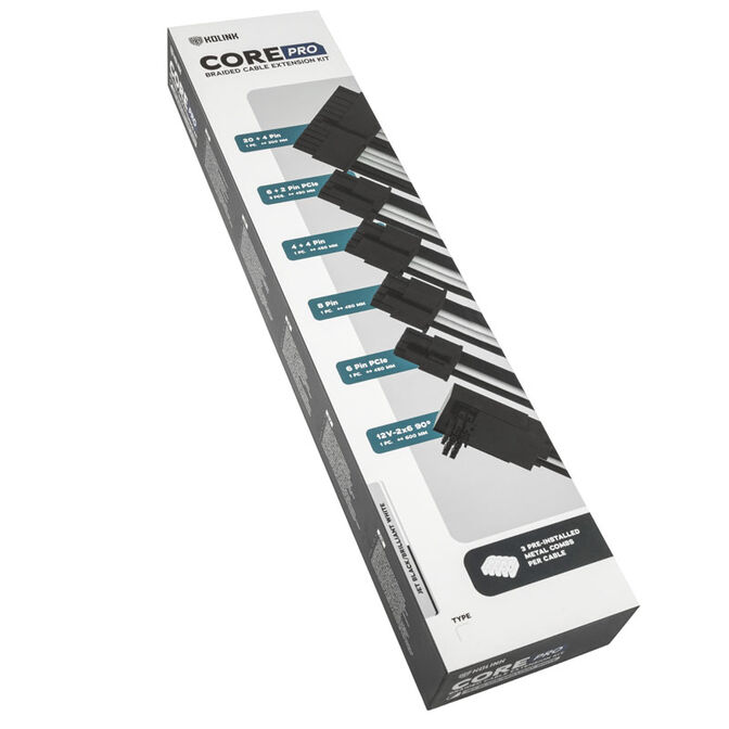 Kolink Core Pro Braided Cable Extension Kit 12V-2x6 Type 2 - Jet Black/Brilliant White image number 3