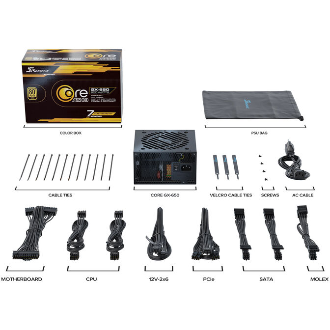 Seasonic Core GX 80 PLUS Gold Netzteil, modular, ATX 3.1, PCIe 5.1 - 650 Watt, schwarz image number 7