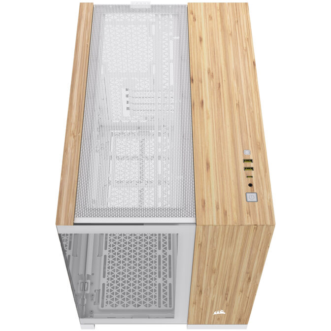 Corsair 2500X Micro-ATX case, Tempered Glass - white, bamboo wood image number 4