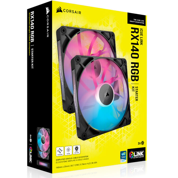 Corsair iCUE LINK RX140 RGB Series, PWM L&uuml;fter 2er Pack - 140mm, schwarz image number 9
