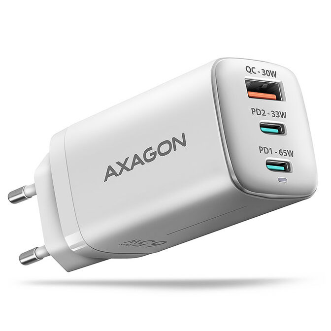 AXAGON ACU-DPQ65W 1x USB-A / 2x USB-C, PD 3.0 / QC4+ / PPS, 65W, wei&szlig; image number 0