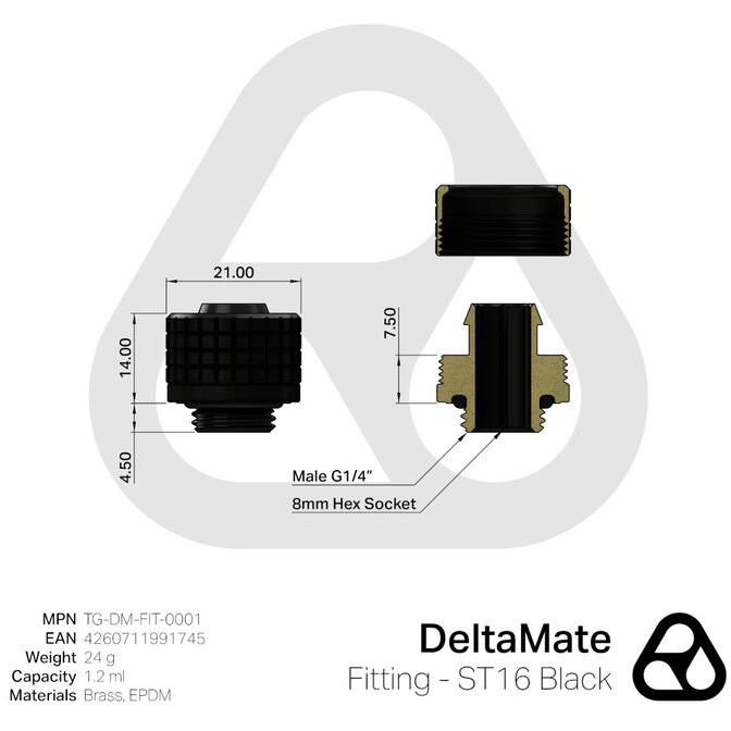 Thermal Grizzly DeltaMate Fitting - ST16, black image number 2