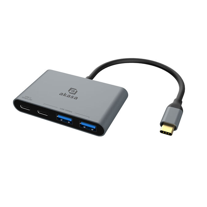 Akasa USB 4-in-1 Hub - 2x USB-C, 2x USB-A, Power Delivery, 18cm, silver image number 1