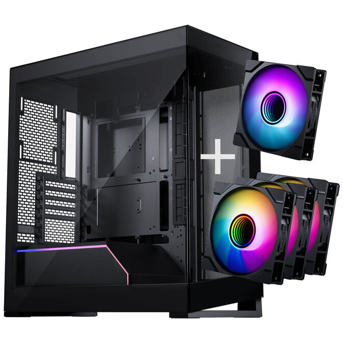 PHANTEKS NV-Serie NV5 MK2 ATX-Geh&auml;use, Tempered Glass, DRGB - Satin Black + 3er Pack M25 Gen2 PWM D-RGB L&uuml;fter Reverse Blade + 1x Normal Fan - 120mm image number 0