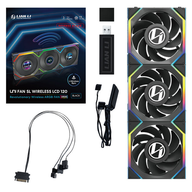 Lian Li UNI FAN SL Wireless LCD L&uuml;fter, ARGB, PWM, 3er-Pack inkl. Controller - Reverse Blade, 120 mm, schwarz image number 13