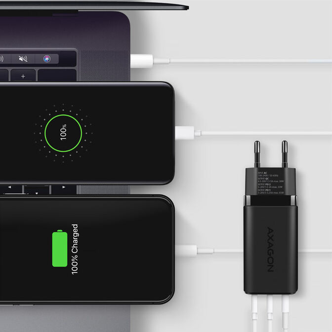AXAGON ACU-DPQ65 Ladeger&auml;t, 2x USB-C, 1x USB-A, PD3.0/QC4+/PPS, 65W - schwarz image number 1