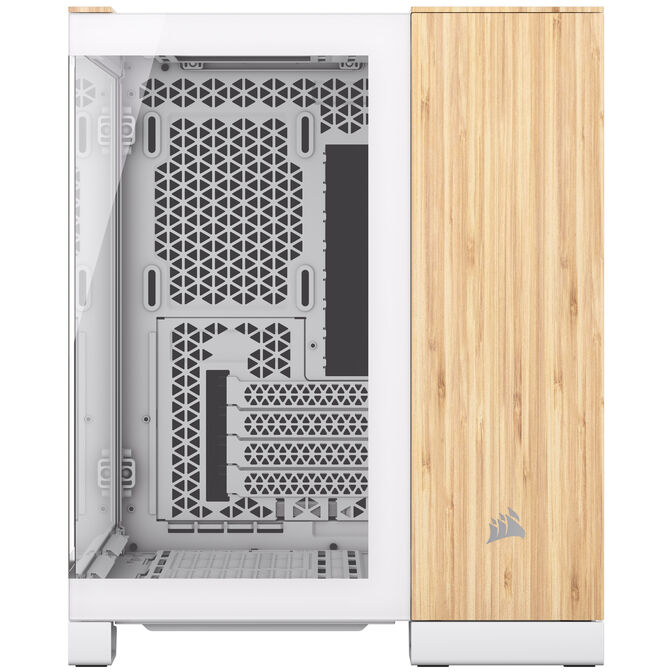 Corsair 2500X Micro-ATX case, Tempered Glass - white, bamboo wood image number 2