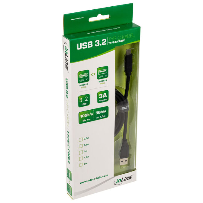 InLine USB 3.2 Gen.2 Kabel, Typ C auf A Stecker/Stecker, schwarz - 1,5m image number 2