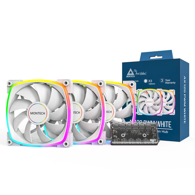 Montech AX120 PWM ARGB Fan, 3-pack, white - 120mm image number 0