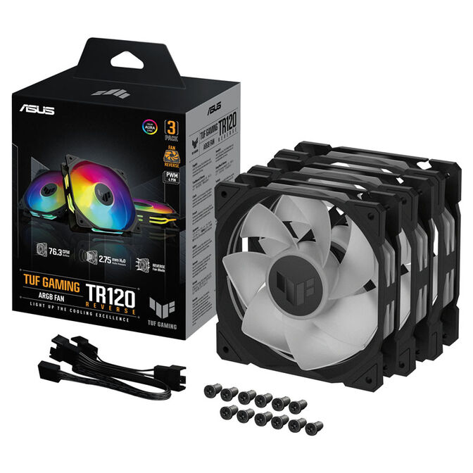 ASUS TUF Gaming TR120 Reverse, PWM ARGB L&uuml;fter 3er Pack - 120 mm, schwarz image number 4