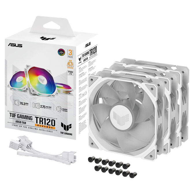 ASUS TUF Gaming TR120 Reverse, PWM ARGB L&uuml;fter 3er Pack - 120 mm, wei&szlig; image number 4