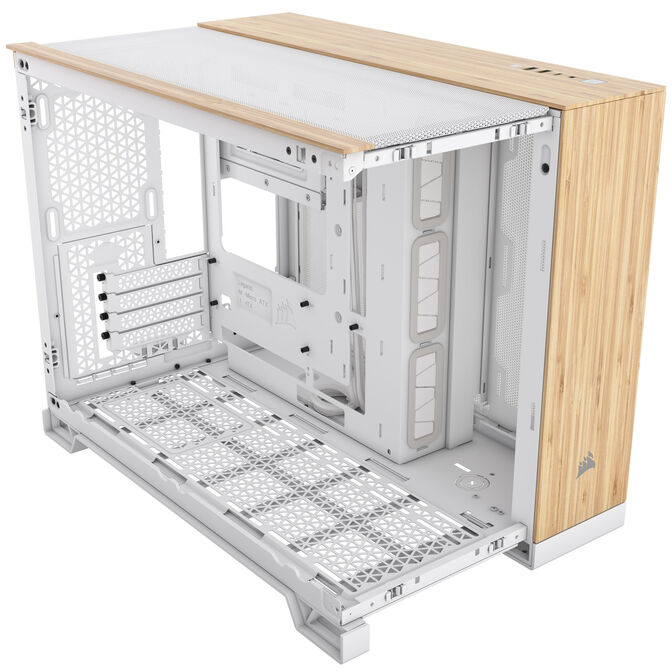 Corsair 2500X Micro-ATX case, Tempered Glass - white, bamboo wood image number 6