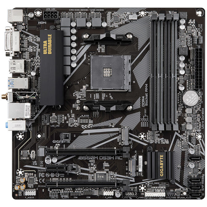 GIGABYTE B550M DS3H AC Mainboard, Sockel AM4, AMD B550, Micro-ATX, DDR4 image number 2
