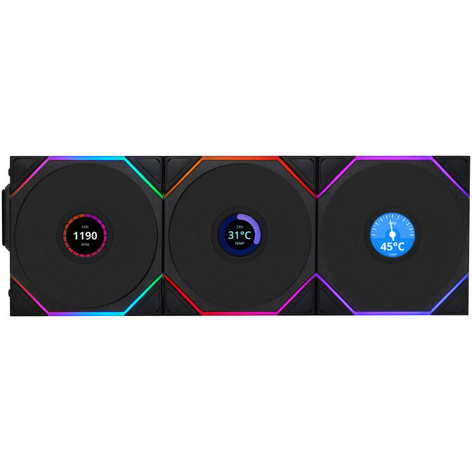 Lian Li UNI FAN TL-LCD Wireless Reverse Blade L&uuml;fter, 3er-Pack inkl. Controller - 120mm, schwarz image number 1