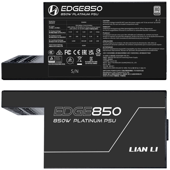 Lian Li EDGE EG0850 80 PLUS Platinum Netzteil, PCIe 5.1, ATX 3.1 - 850 Watt, schwarz image number 6