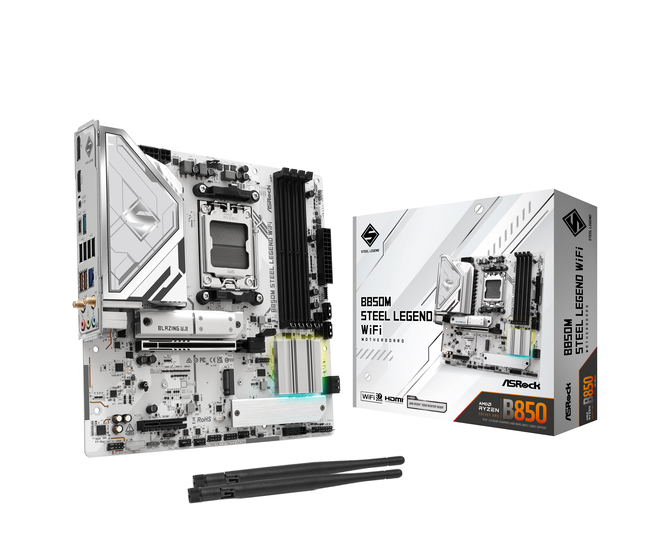 ASROCK B850M Steel Legend Wifi Mainboard, Sockel AM5, AMD B850, Micro-ATX, DDR5 image number 0